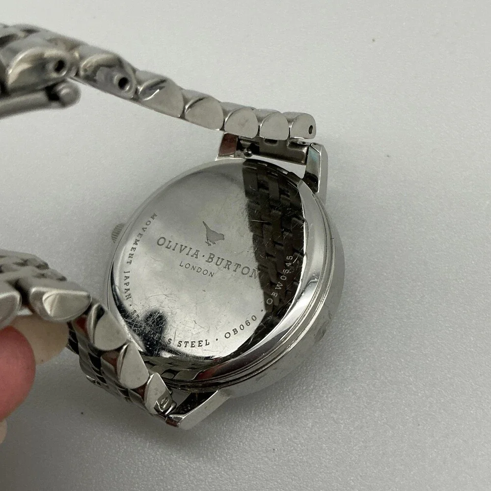 Olivia Burton Womens Watch 34mm Silver Floral Tone Bracelet New Batt 6.75